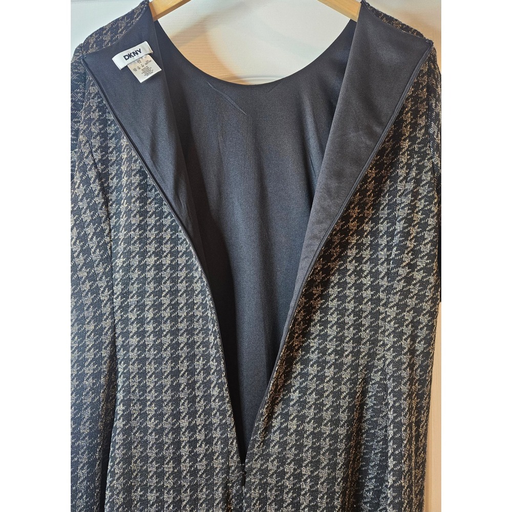 DKNY Black Gold Metallic Houndstooth Short Sleeve Shift Dress‎ Size 16 Chic - Picture 8 of 11